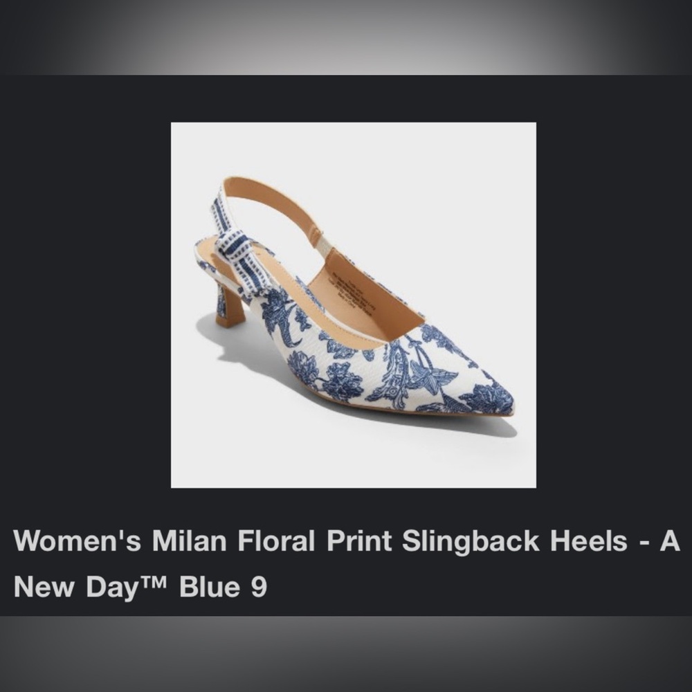 A New Day White and Blue Floral Slingback Heels